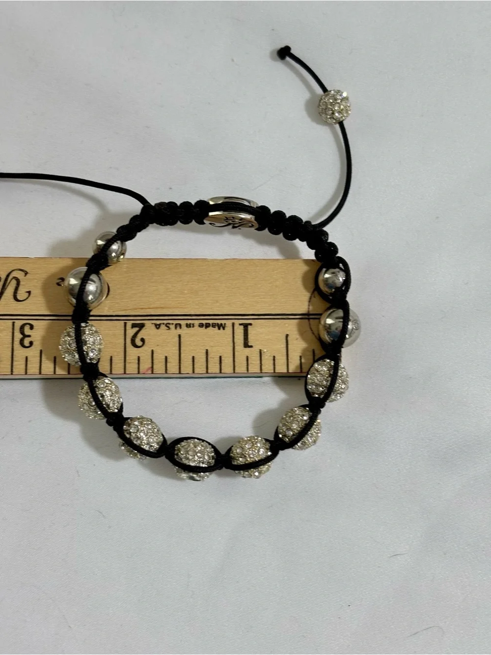 Vintage Macrame Shamballa  Pave Crystal Bead Bracelet in Silver tone and Black